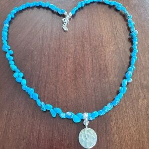 Blue Beaded Necklace with Silver Pendant